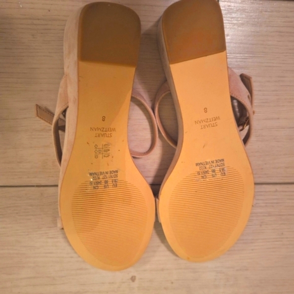 Stuart Weitzman Womens Wedge Sandal genuine leather Suede light Beige 8 NWOT - Picture 3 of 7